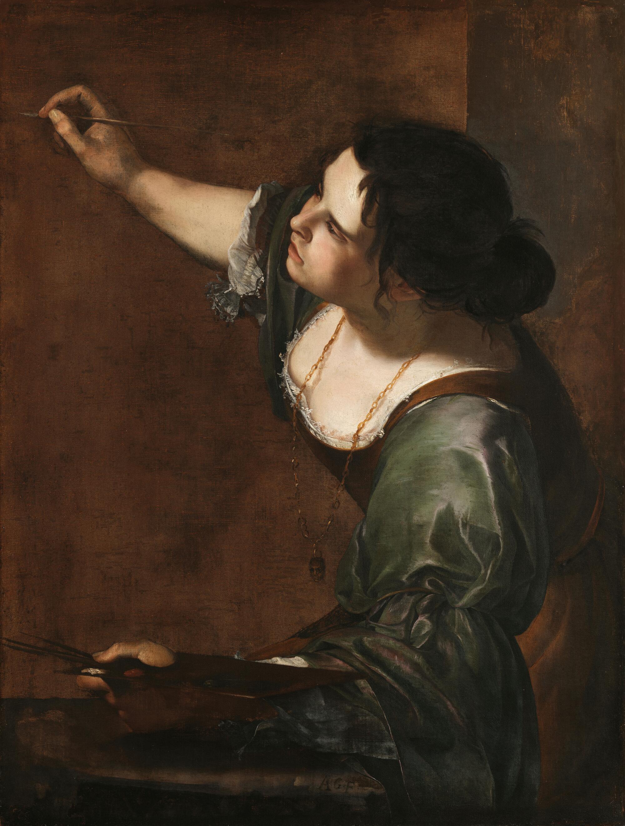 Preview of: Self-portrait as the Allegory of Painting Autoportrait d'une femme peintre au travail tenant une palette et un pinceau devant sa toile.