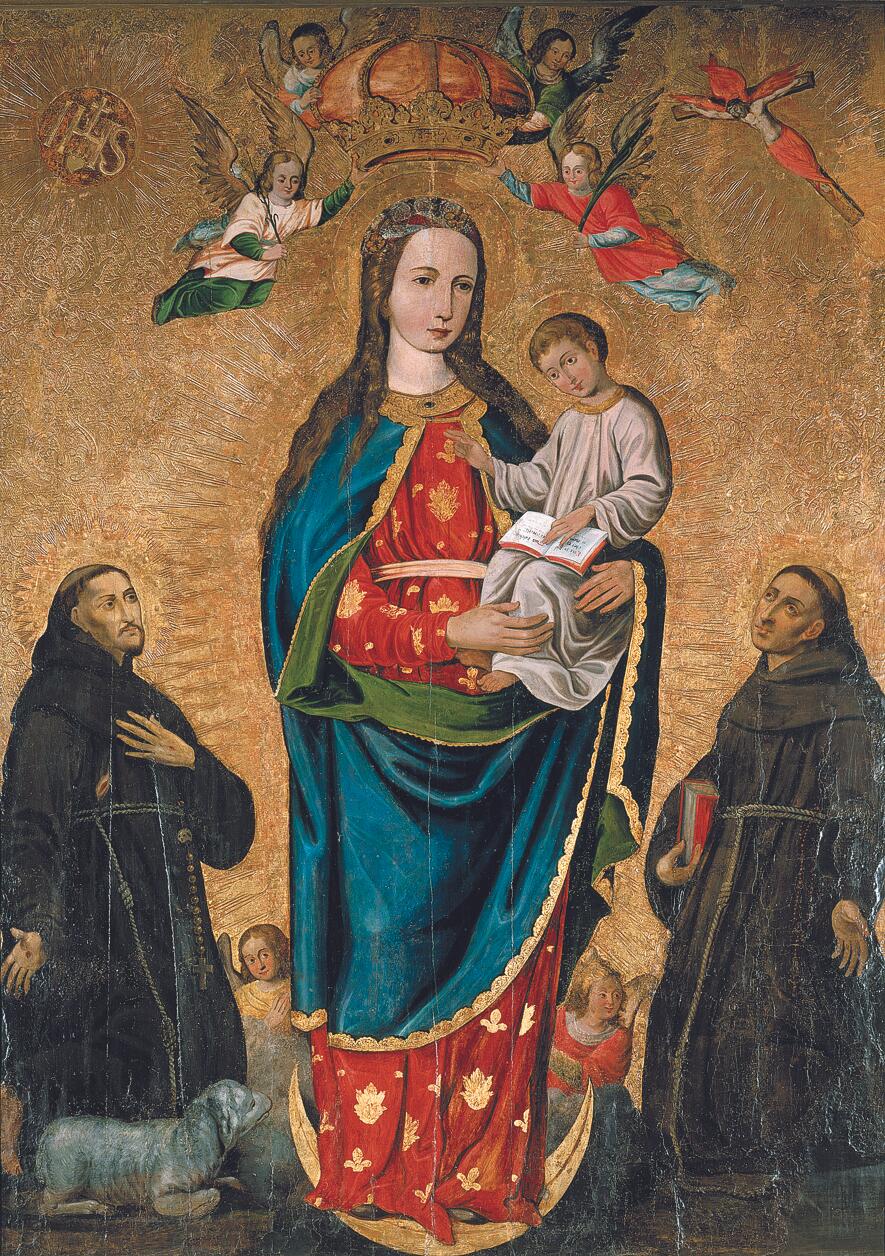 Preview of: Madonna of the Sapiega Peinture représentant une femme couronnée tenant un enfant