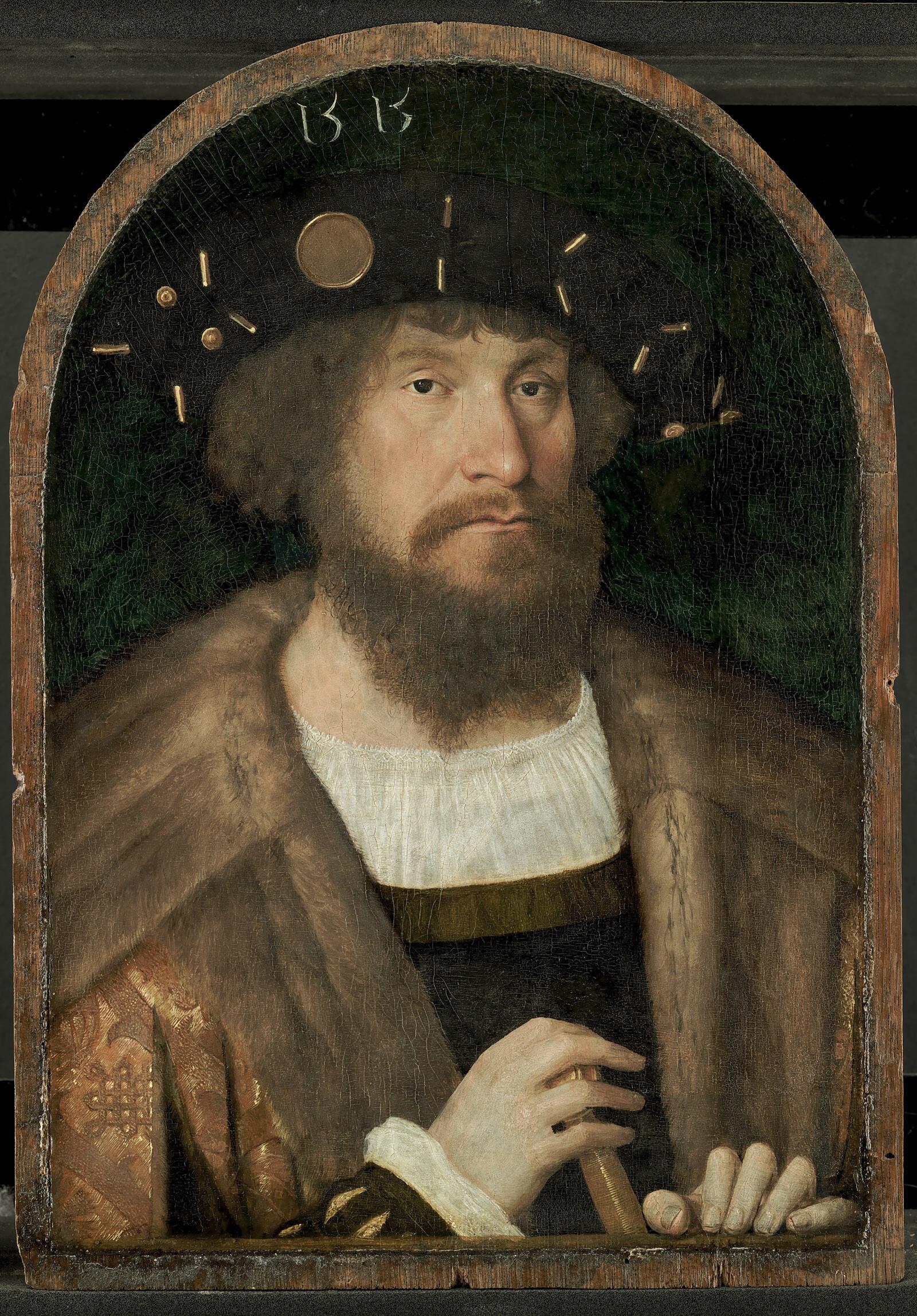 Preview of: Portrait of King Christian II of Denmark Portrait peint d’un homme barbu portant un chapeau sombre et un manteau