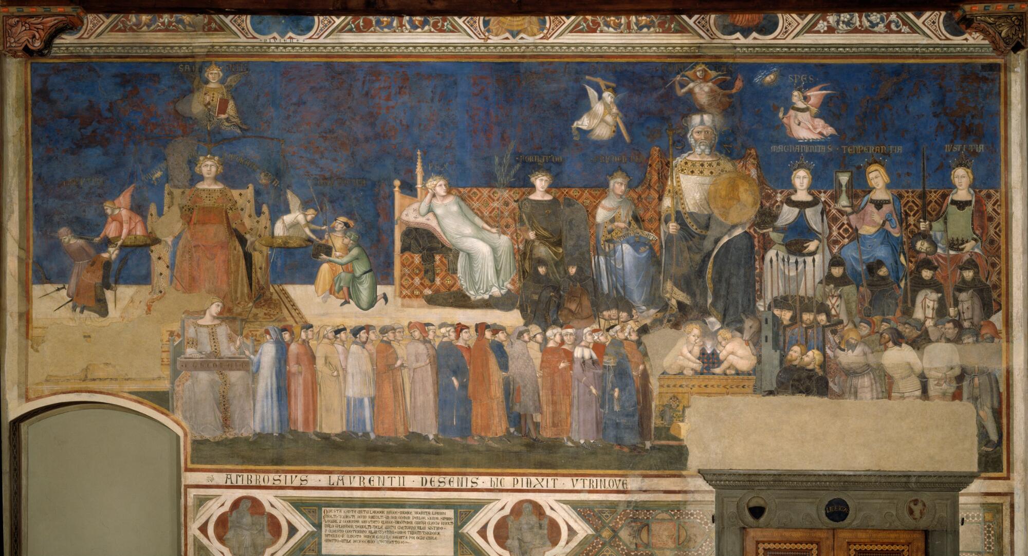 Preview of: The Allegory of Good and Bad Government Fresque représentant une allégorie du Bon Gouvernement entourée de figures allégoriques et d'une assemblée de citoyens.