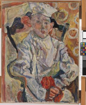 Preview of: The Pastry Chef (Baker Boy) (Le Pâtissier) - undefined undefined Peinture représentant un pâtissier assis en tenue blanche.